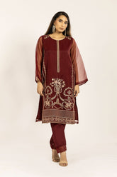 DA-1836 MAROON EMBROIDERED KURTA